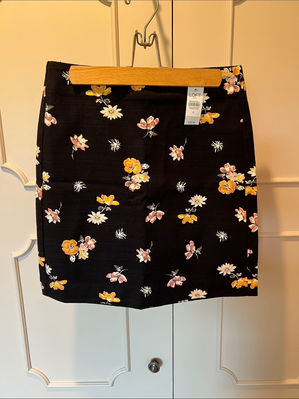 NWT LOFT Black Floral Mini Skirt with Yellow and Pink Blossoms